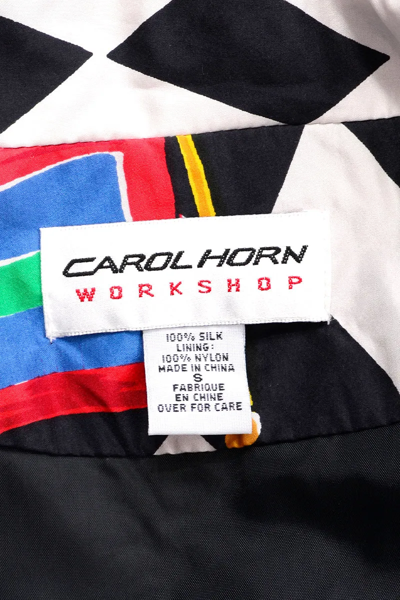 1980s Carol Horn Black & White Checked Silk Flag Print Blazer