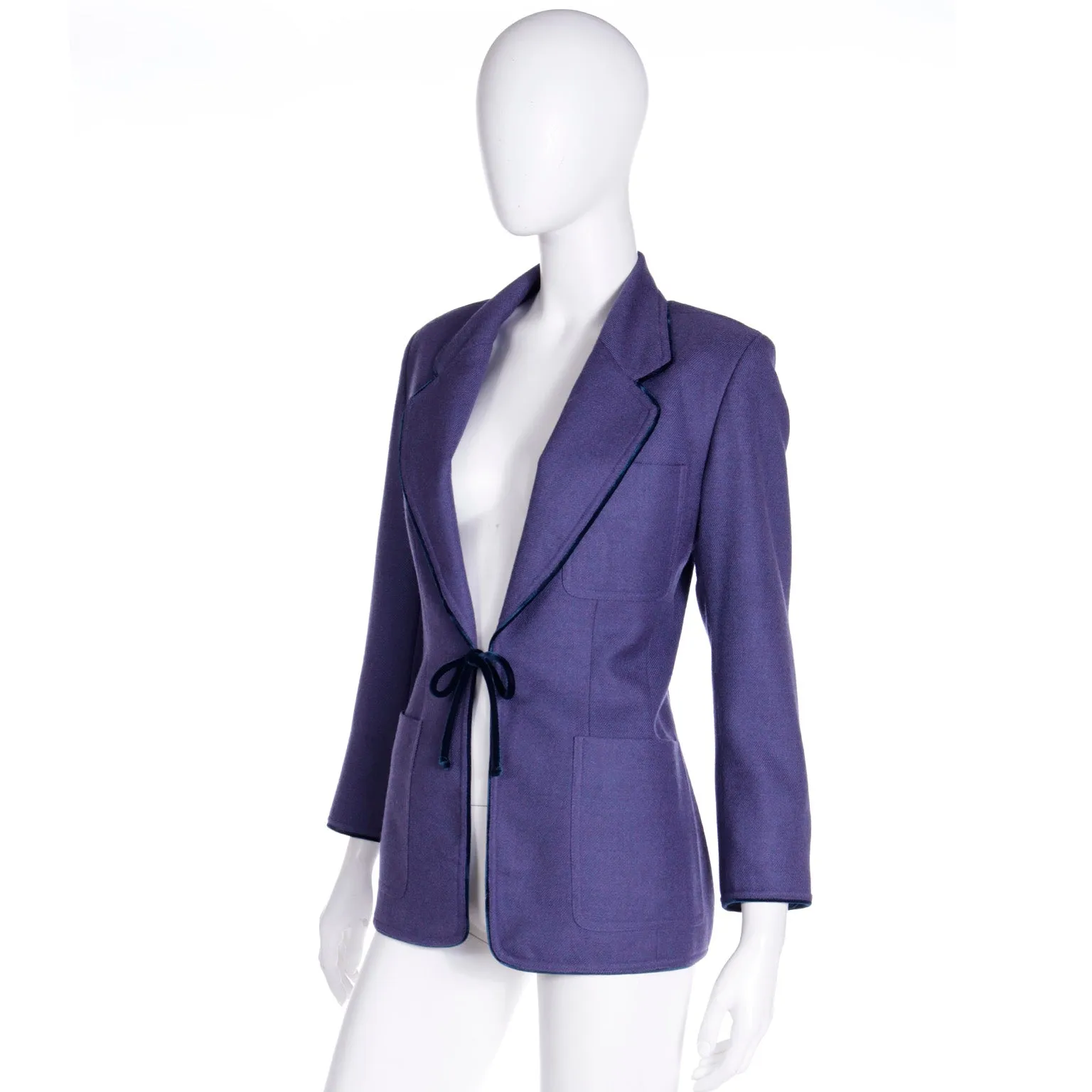 1990s Isaac Mizrahi Vintage Purple Tie Jacket with Velvet Piping
