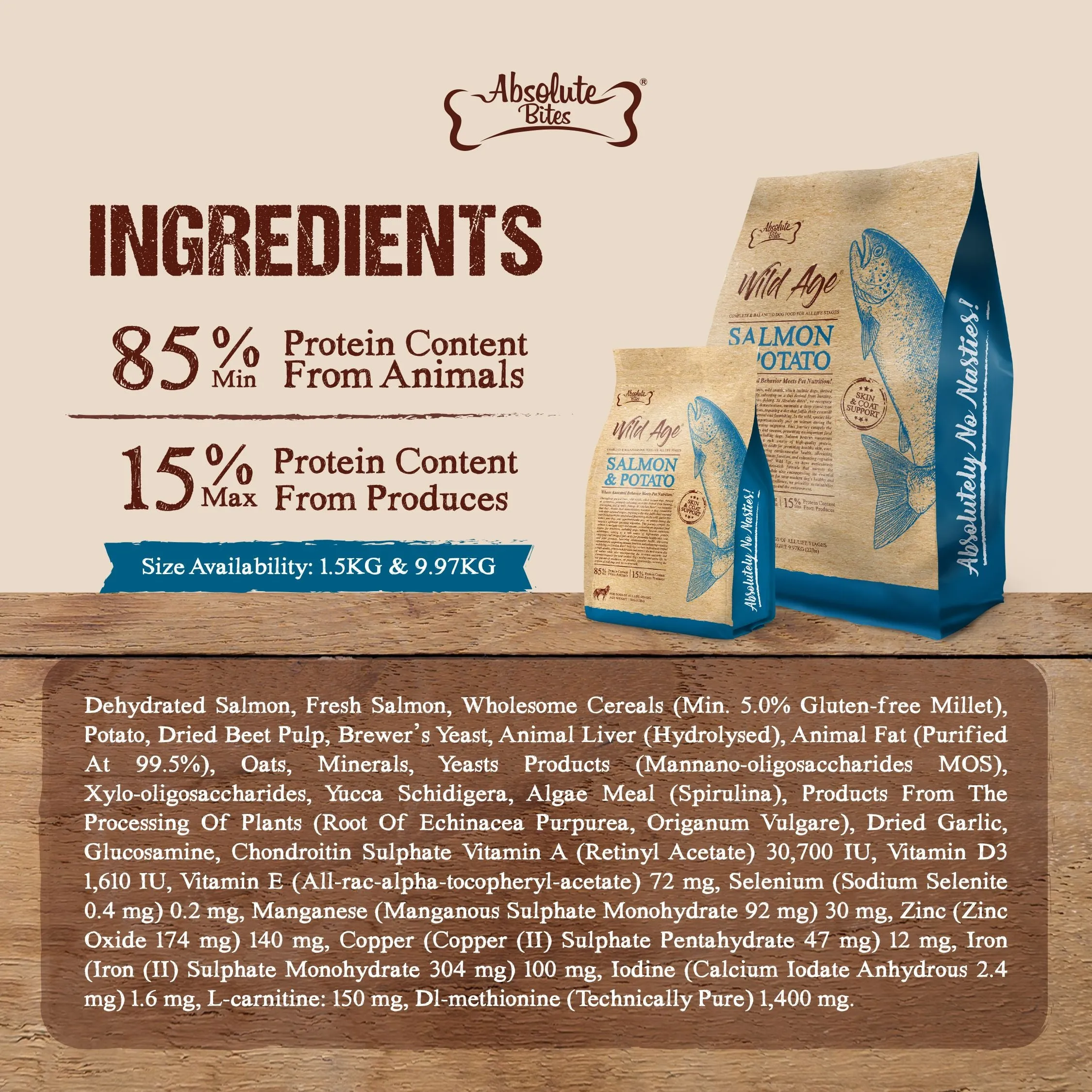 Absolute Bites Wild Age Dry Dog Food - Salmon & Potato (3.3lbs)