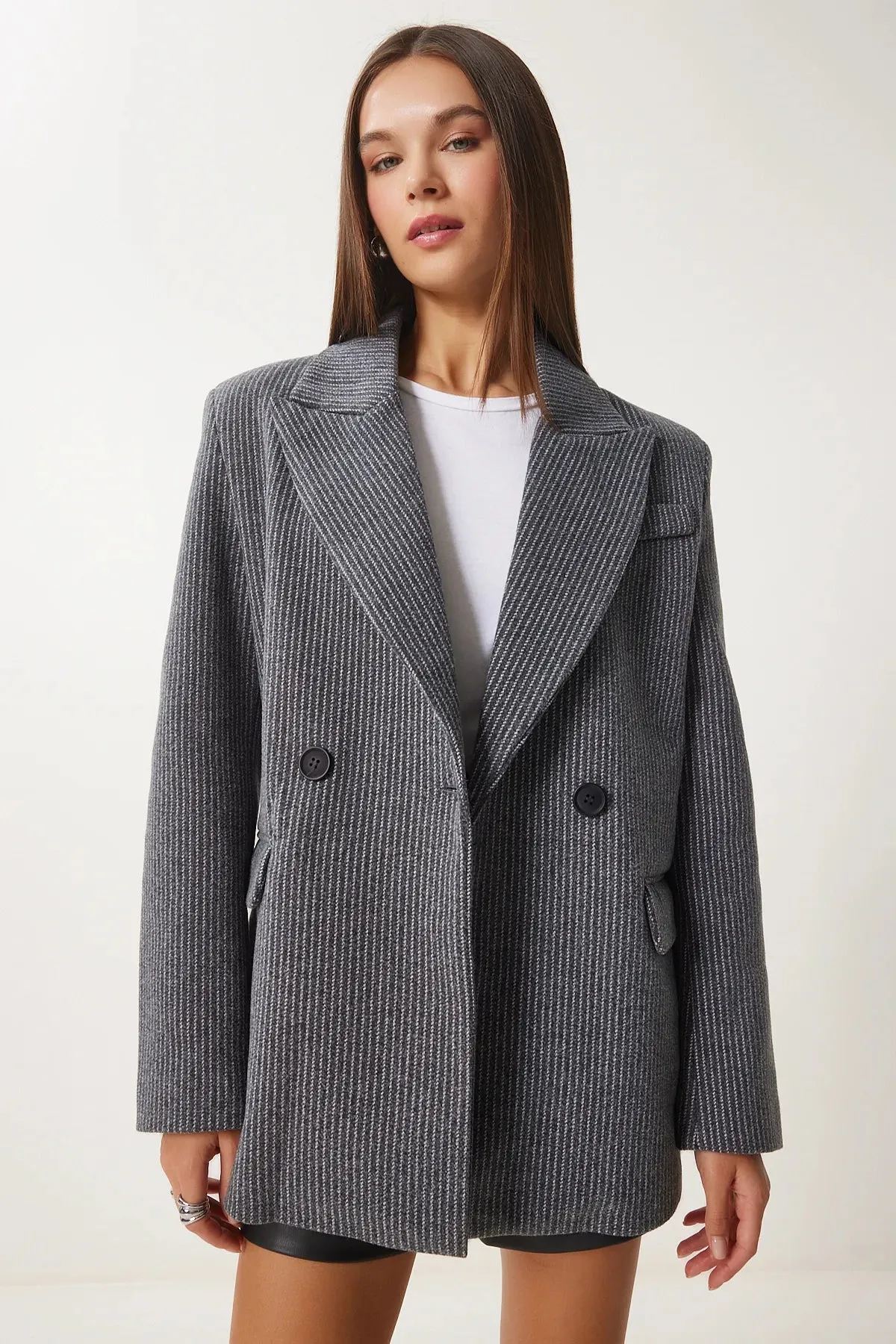 Anthracite Striped Blazer Cashmere Blazer Jacket
