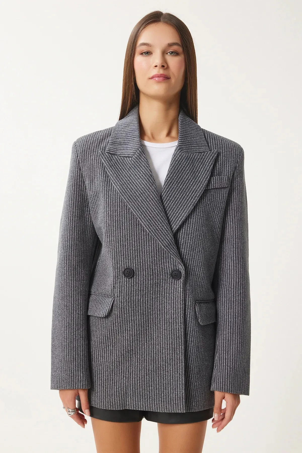 Anthracite Striped Blazer Cashmere Blazer Jacket