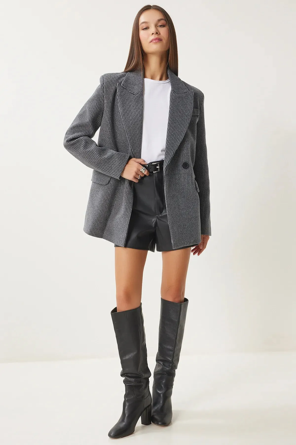Anthracite Striped Blazer Cashmere Blazer Jacket