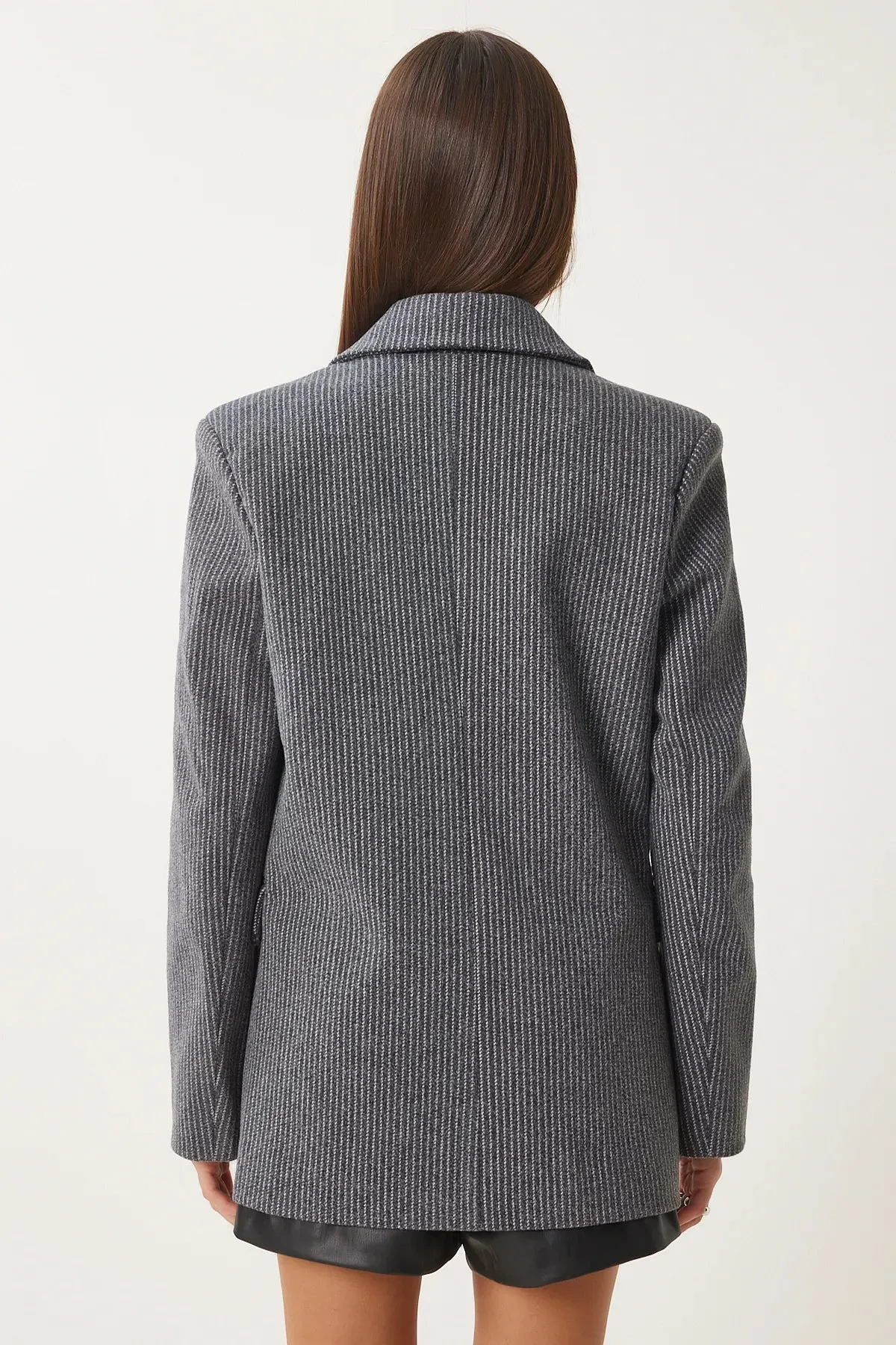 Anthracite Striped Blazer Cashmere Blazer Jacket