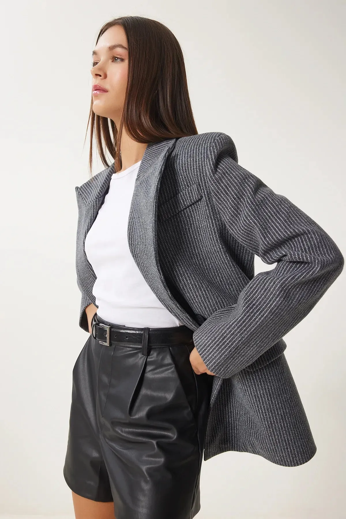 Anthracite Striped Blazer Cashmere Blazer Jacket