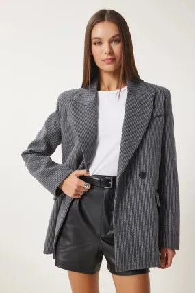 Anthracite Striped Blazer Cashmere Blazer Jacket