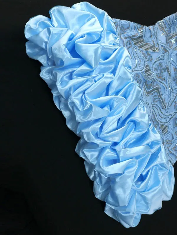 AOMEI V Neck Blue Lace Sequin Dress Mini