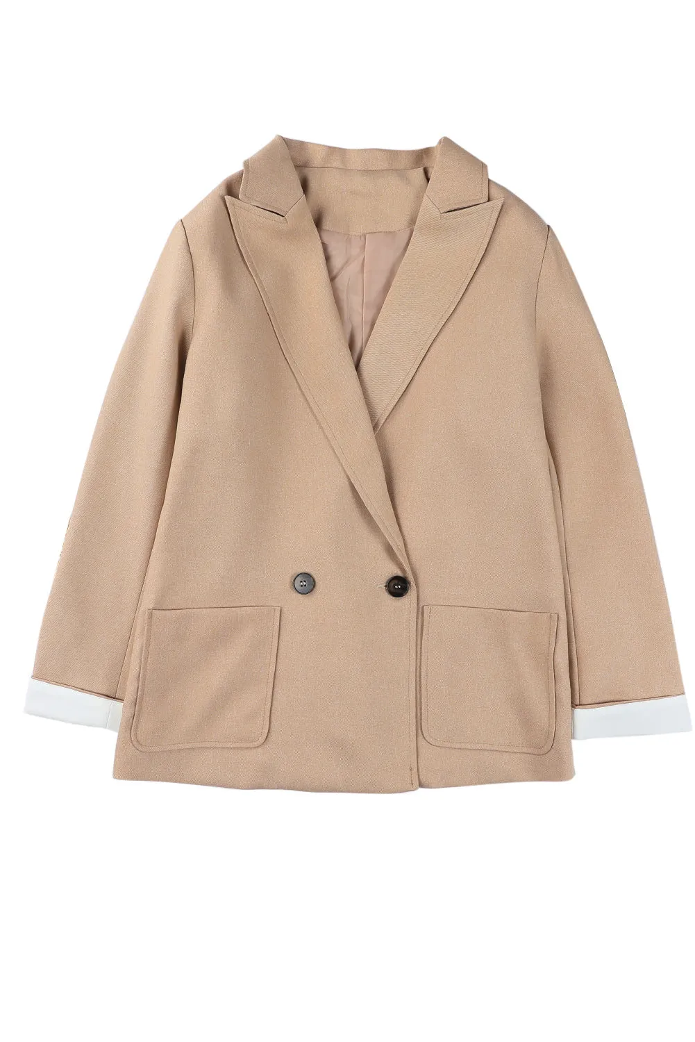 Apricot Buttoned Lapel Collar Blazer with Pocket
