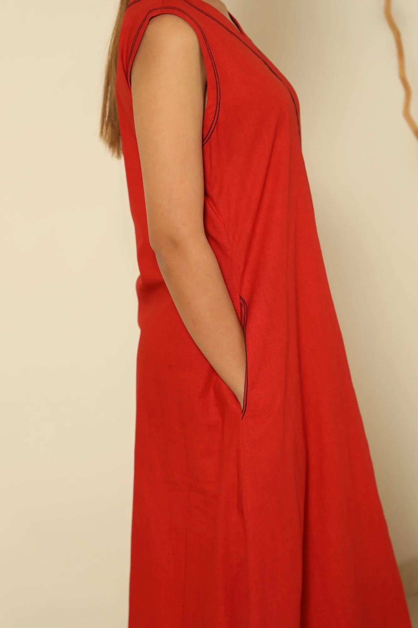 Asymmetric Hem Dress-Red