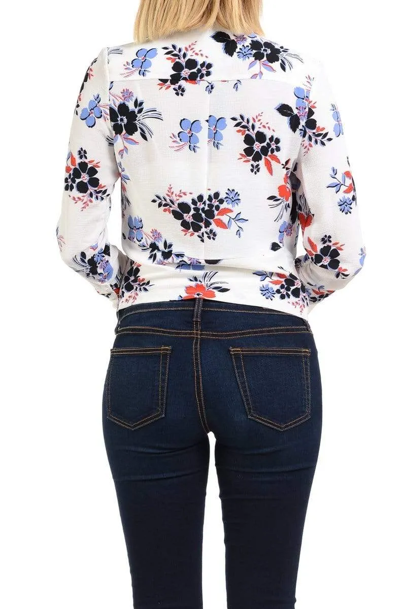 Auliné Collection Womens Casual Lightweight 3/4 Sleeve Fitted Open Blazer Floral Print Plus Size