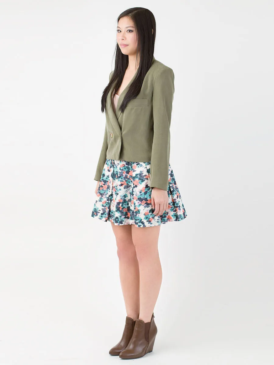 Aya Cropped Fabric Blazer in Army