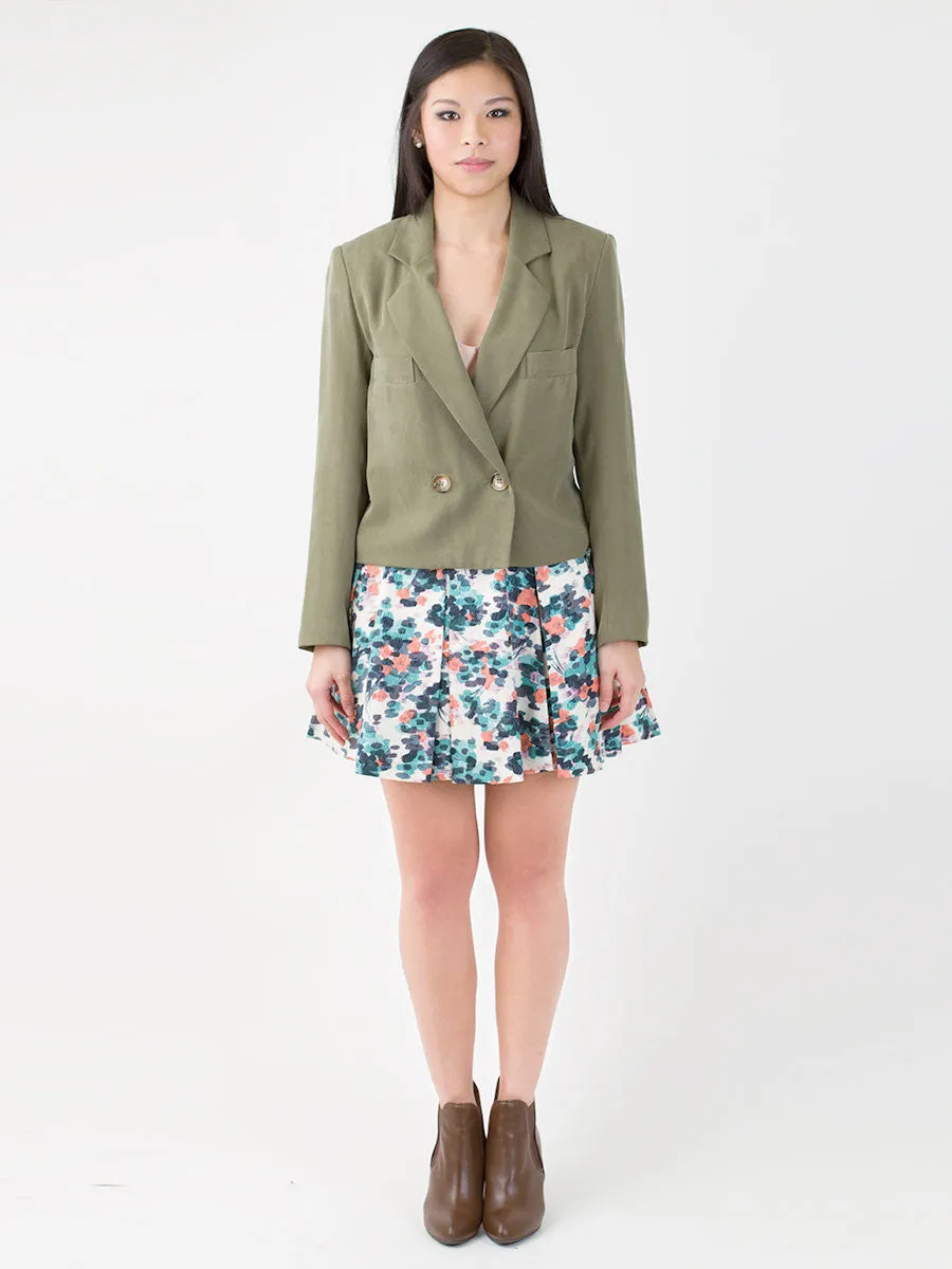 Aya Cropped Fabric Blazer in Army