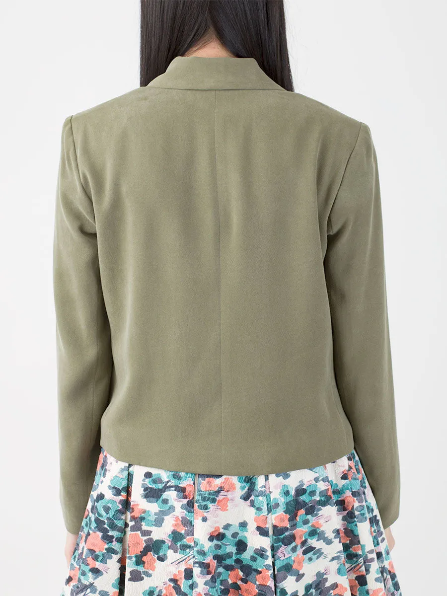 Aya Cropped Fabric Blazer in Army