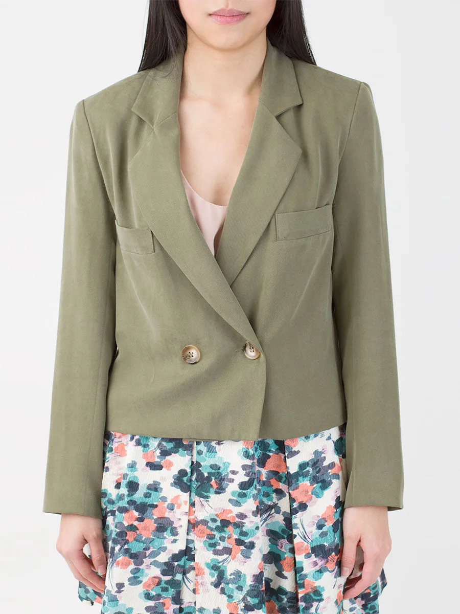 Aya Cropped Fabric Blazer in Army