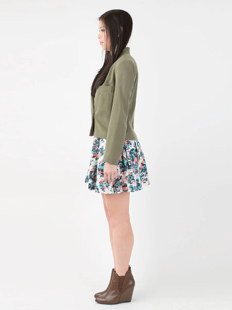 Aya Cropped Fabric Blazer in Army