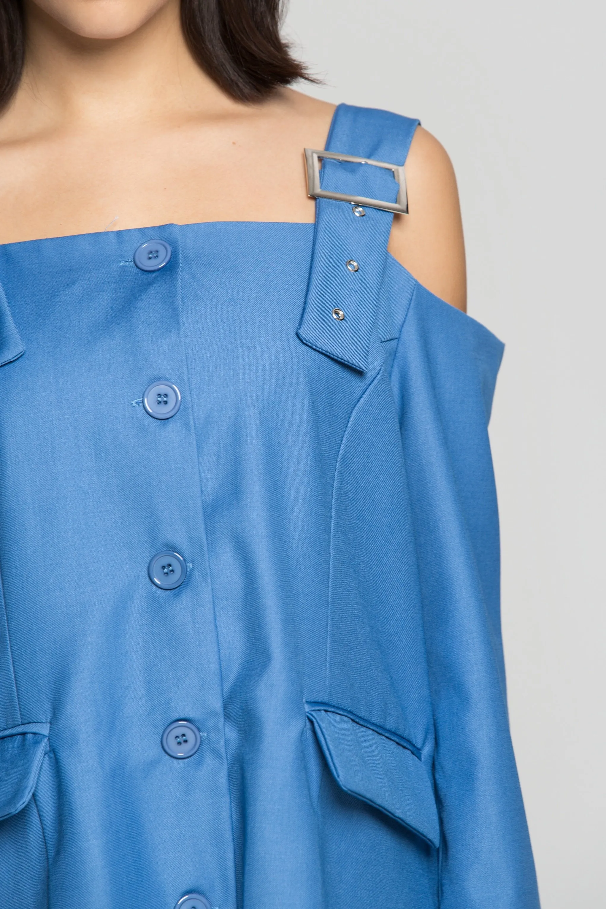 Azure Blue Cold Shoulder Blazer Dress