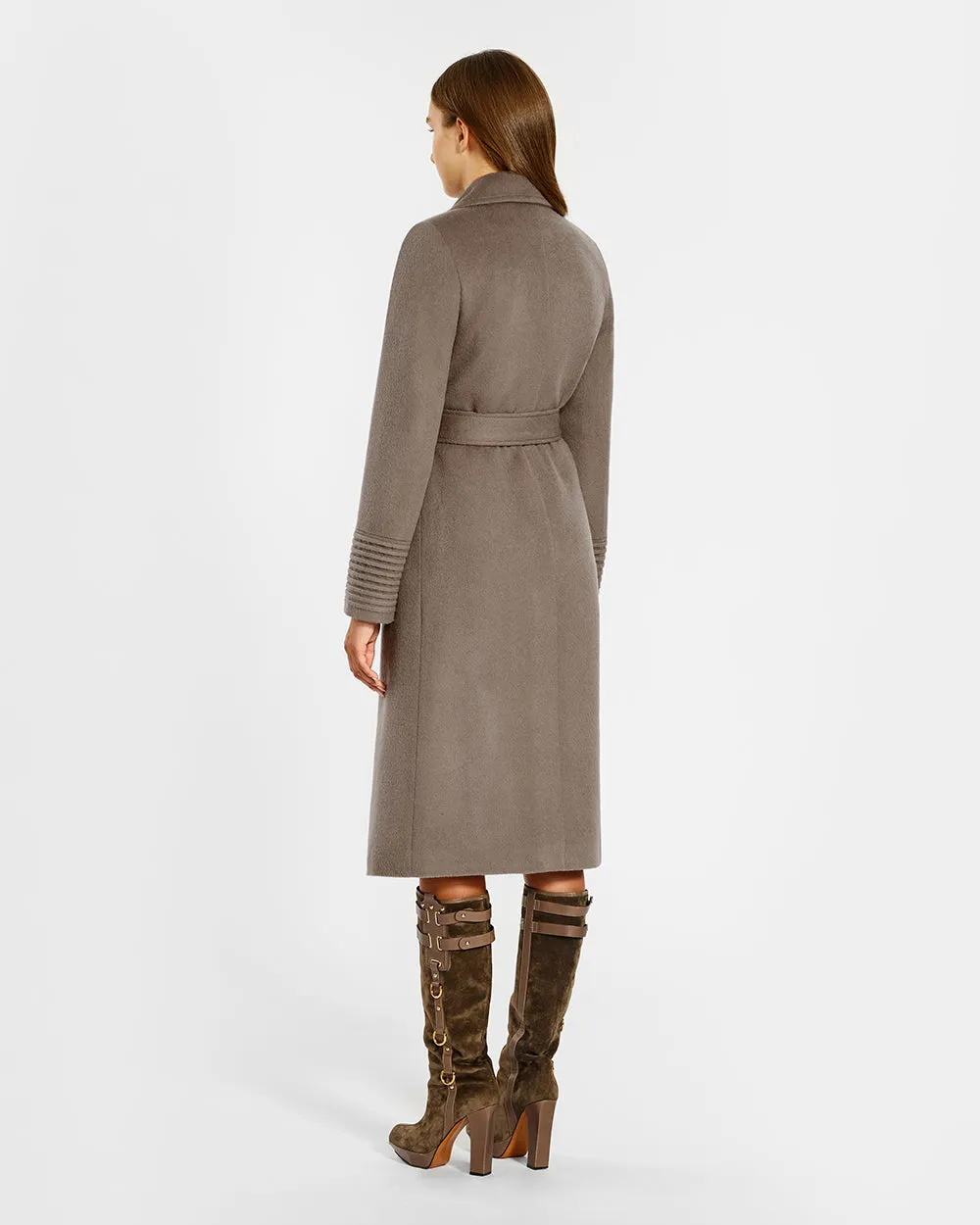 Baby Alpaca Long Wide Notched Collar Wrap Coat