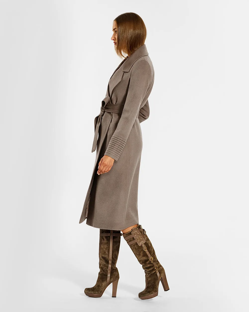 Baby Alpaca Long Wide Notched Collar Wrap Coat