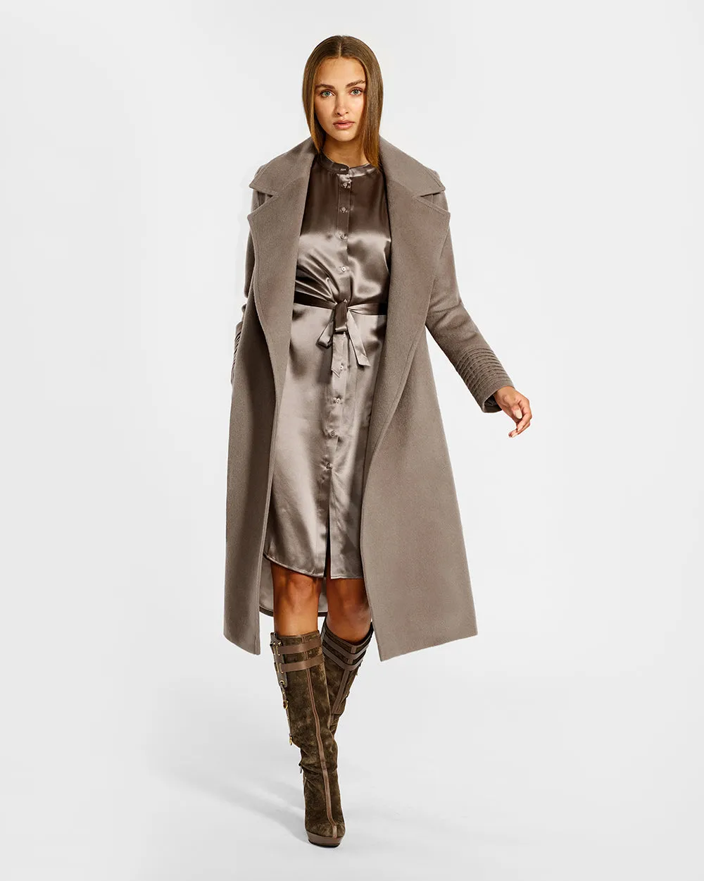 Baby Alpaca Long Wide Notched Collar Wrap Coat