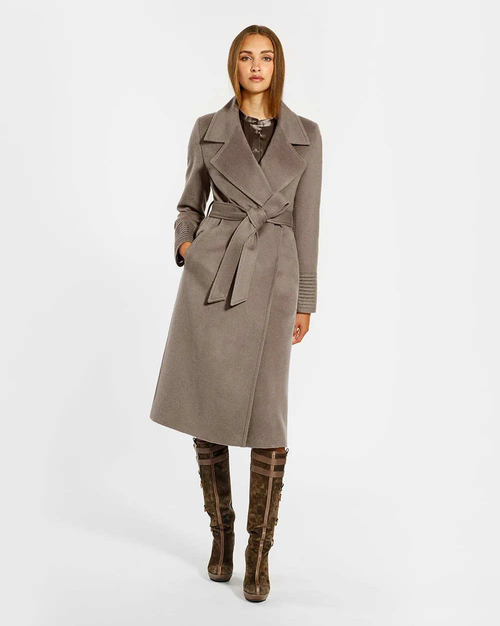 Baby Alpaca Long Wide Notched Collar Wrap Coat
