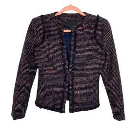 Banana Republic Navy Blue/Red Fringe Tweed Collarless Blazer- Size 4