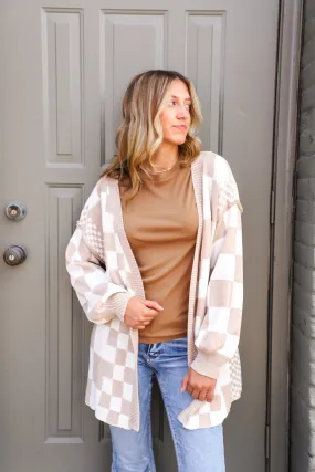Basic Beige Checkered Cardigan
