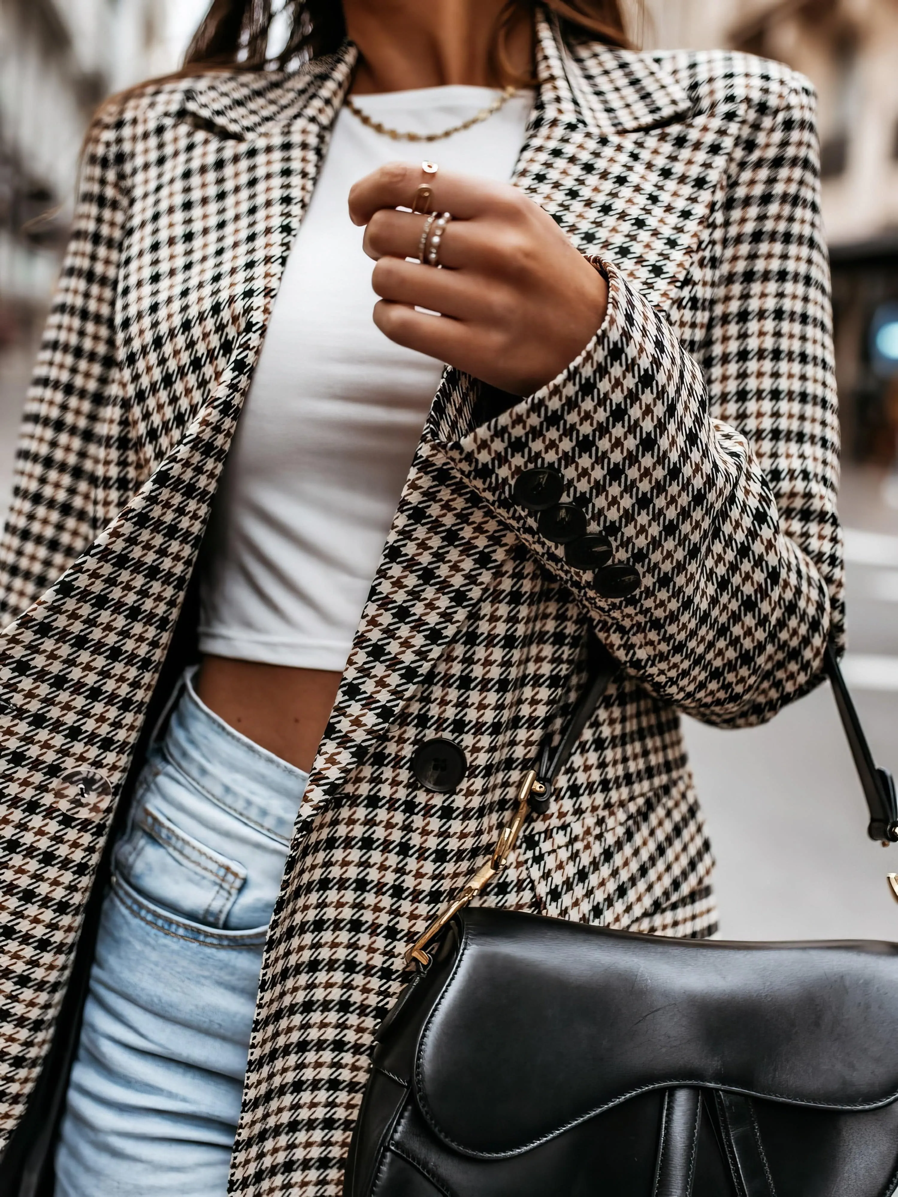 Beige and Black Checkered Blazer