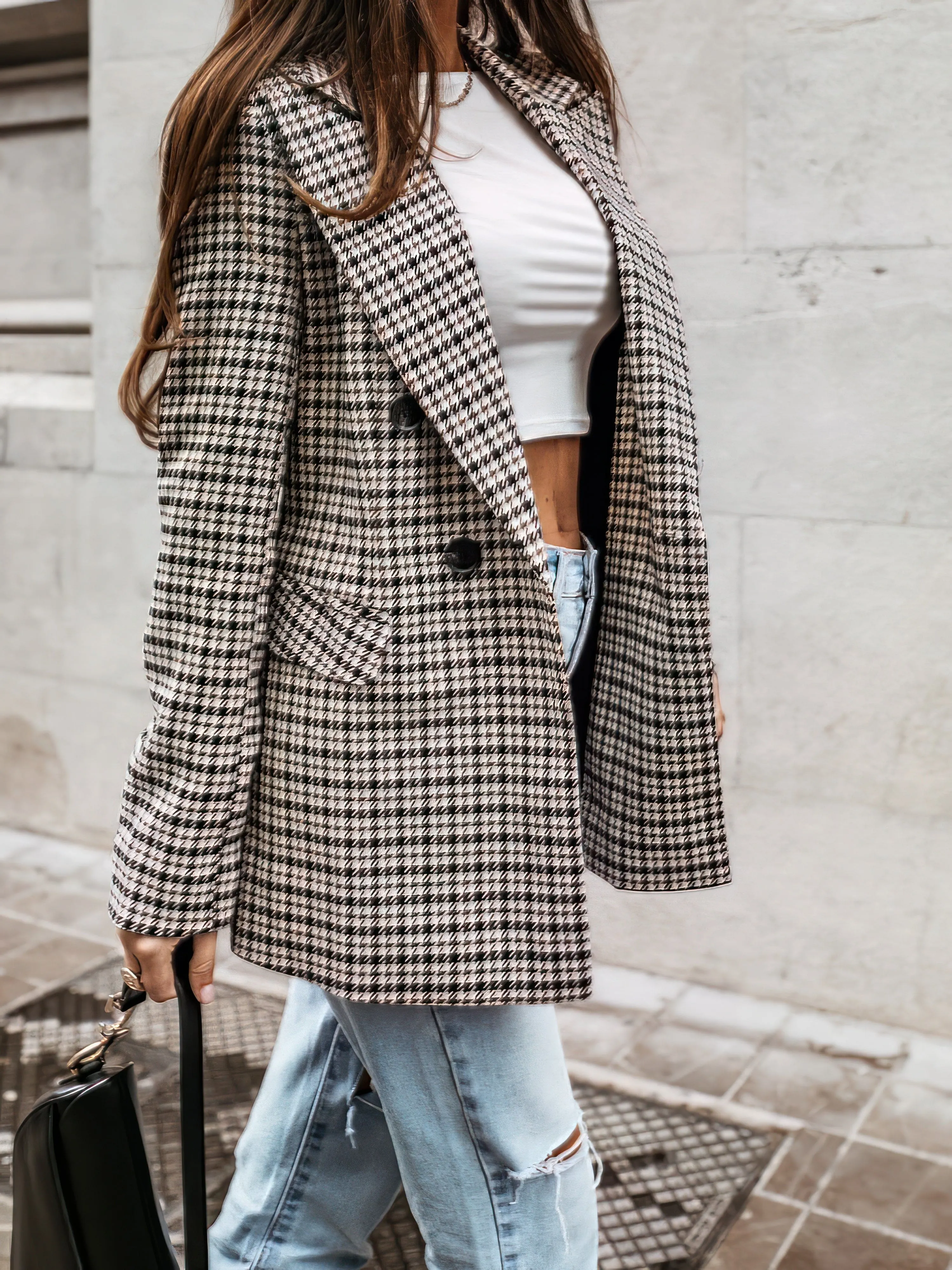 Beige and Black Checkered Blazer