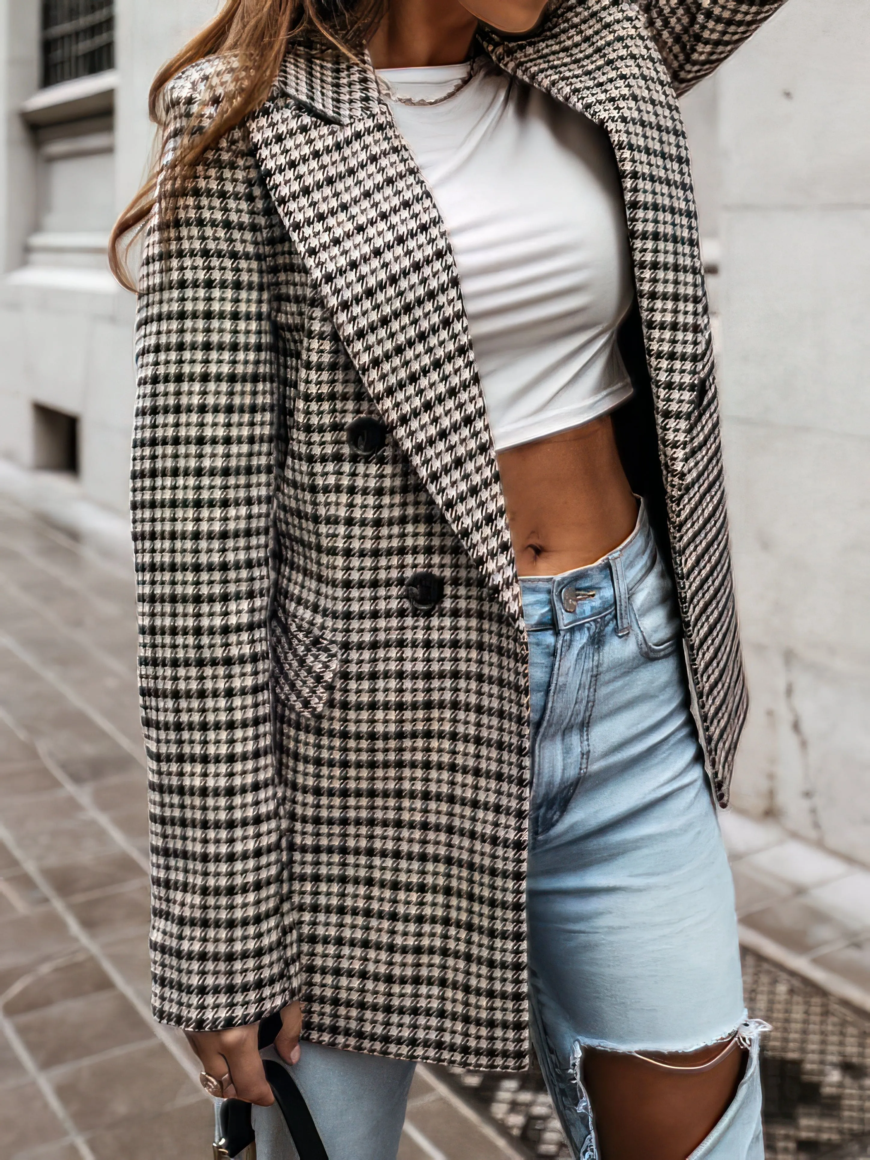Beige and Black Checkered Blazer