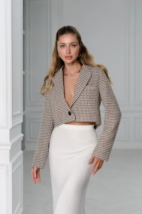 Beige Houndstooth Crop Jacket