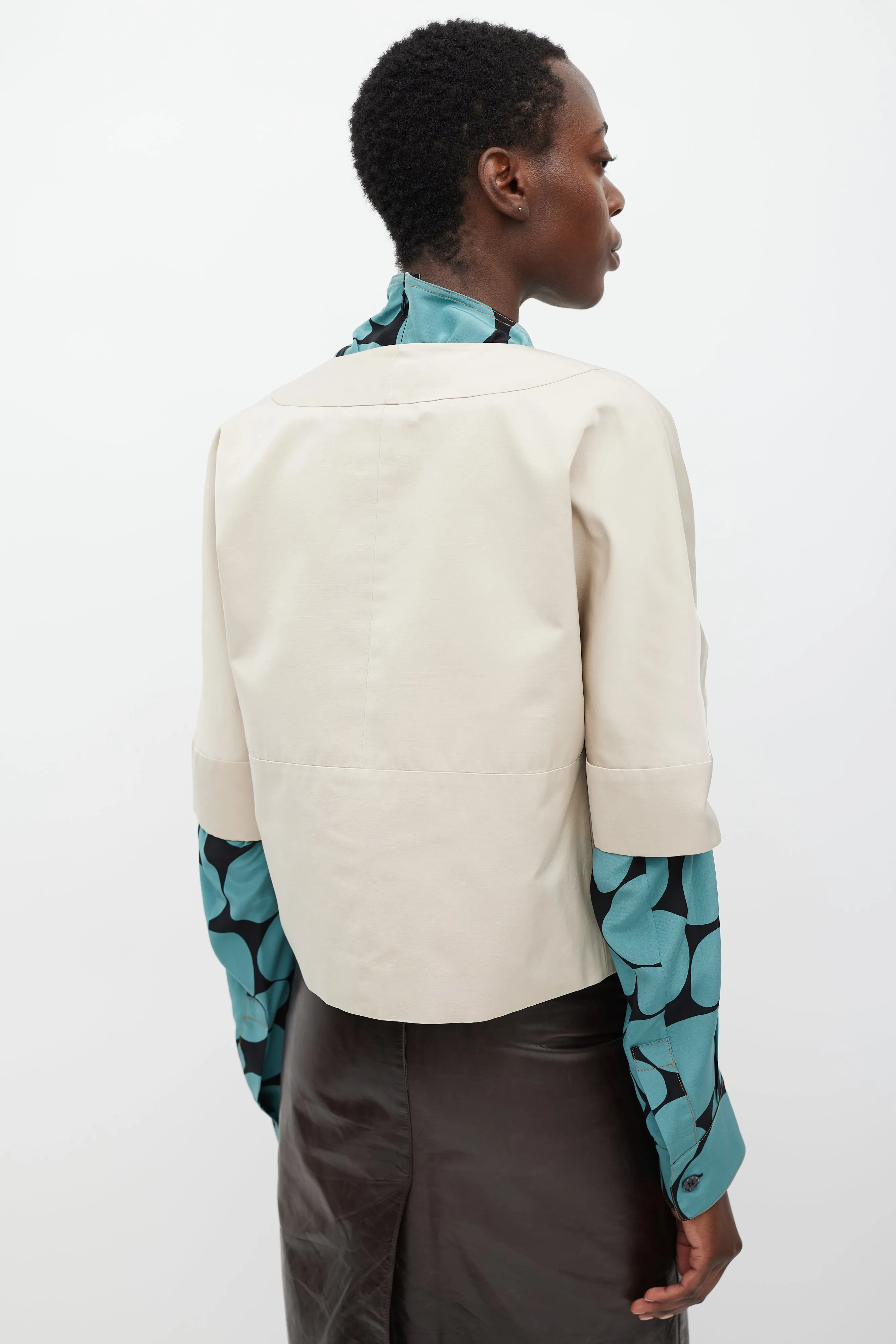 Beige Open Cropped Blazer
