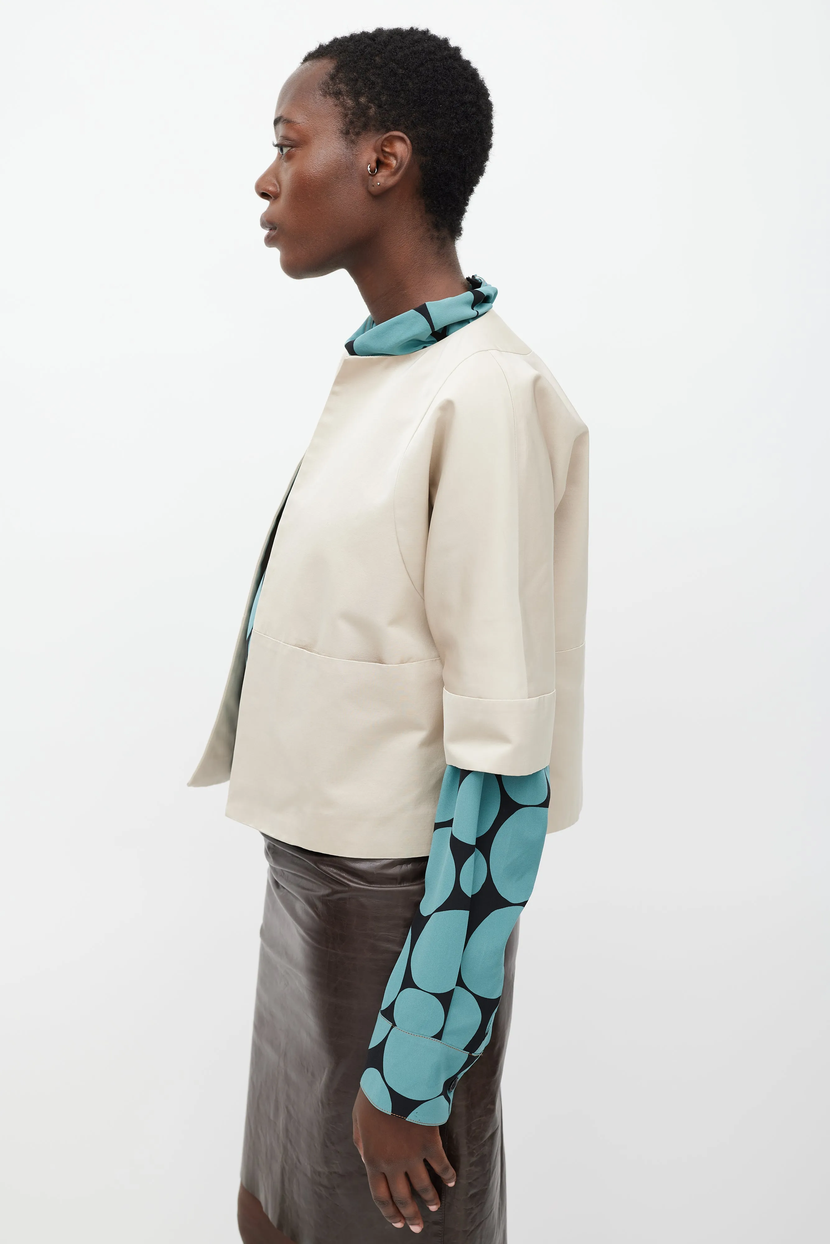 Beige Open Cropped Blazer