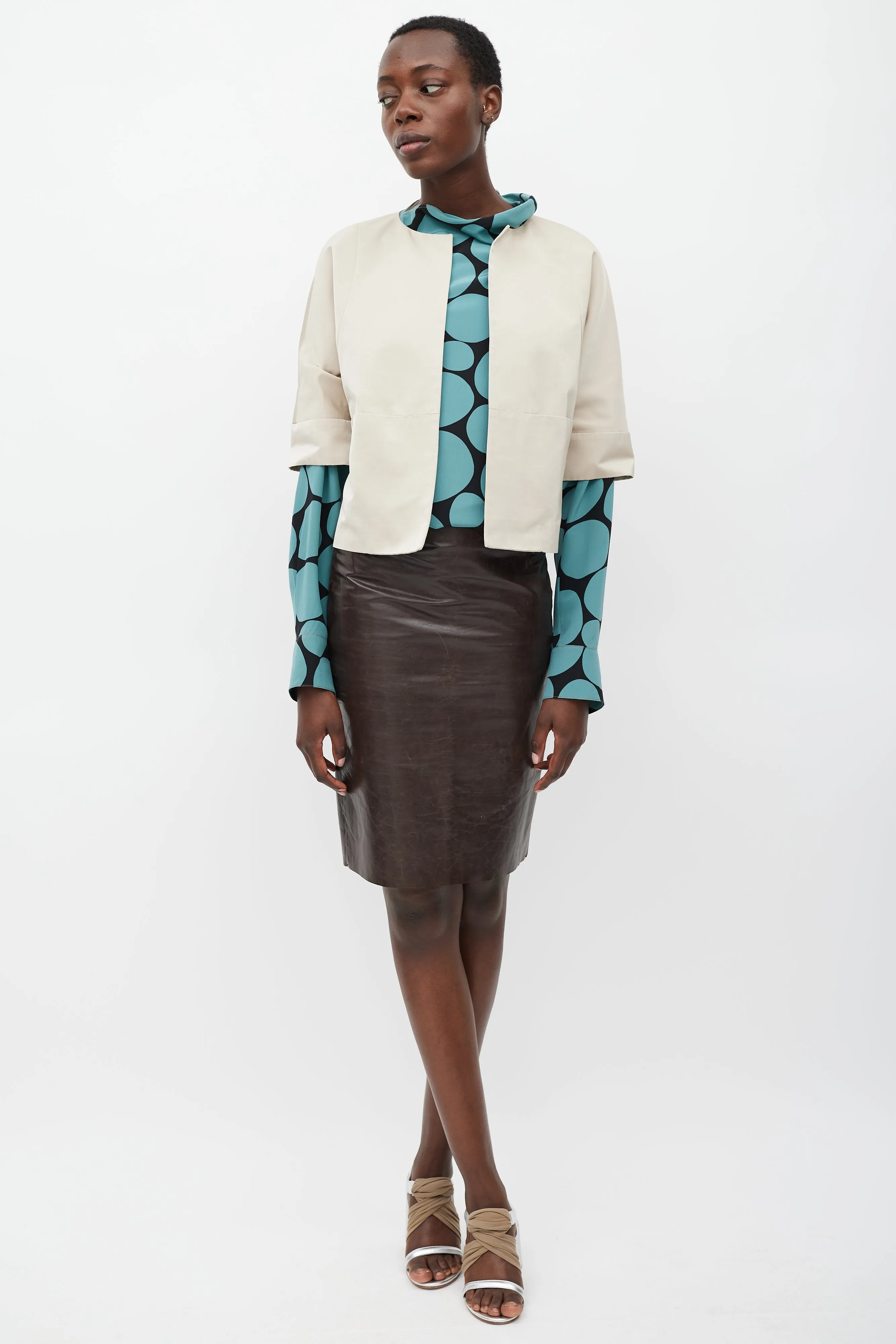 Beige Open Cropped Blazer