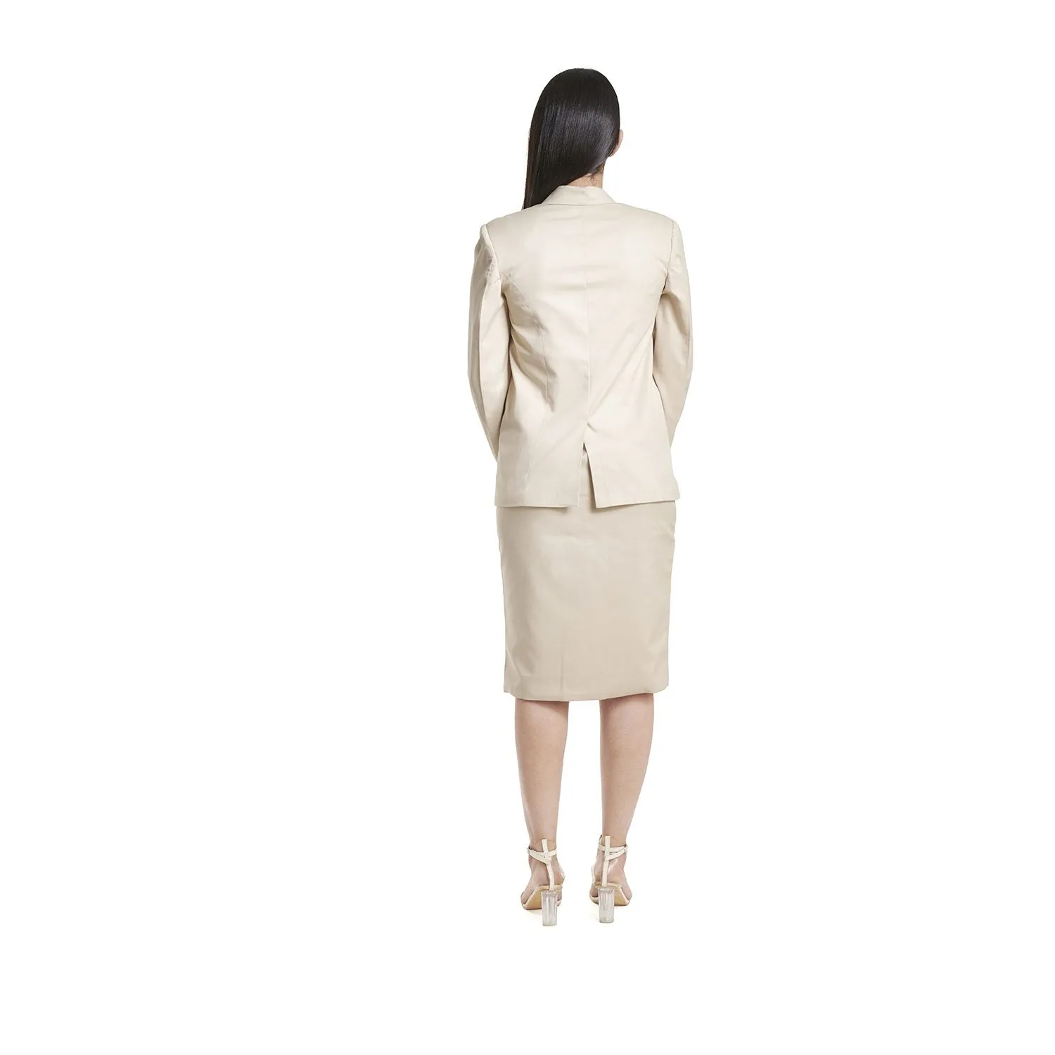 Beige Poly Women's Cotton Skirt Suit