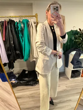 Beige Ponte Blazer with Ruched Sleeve