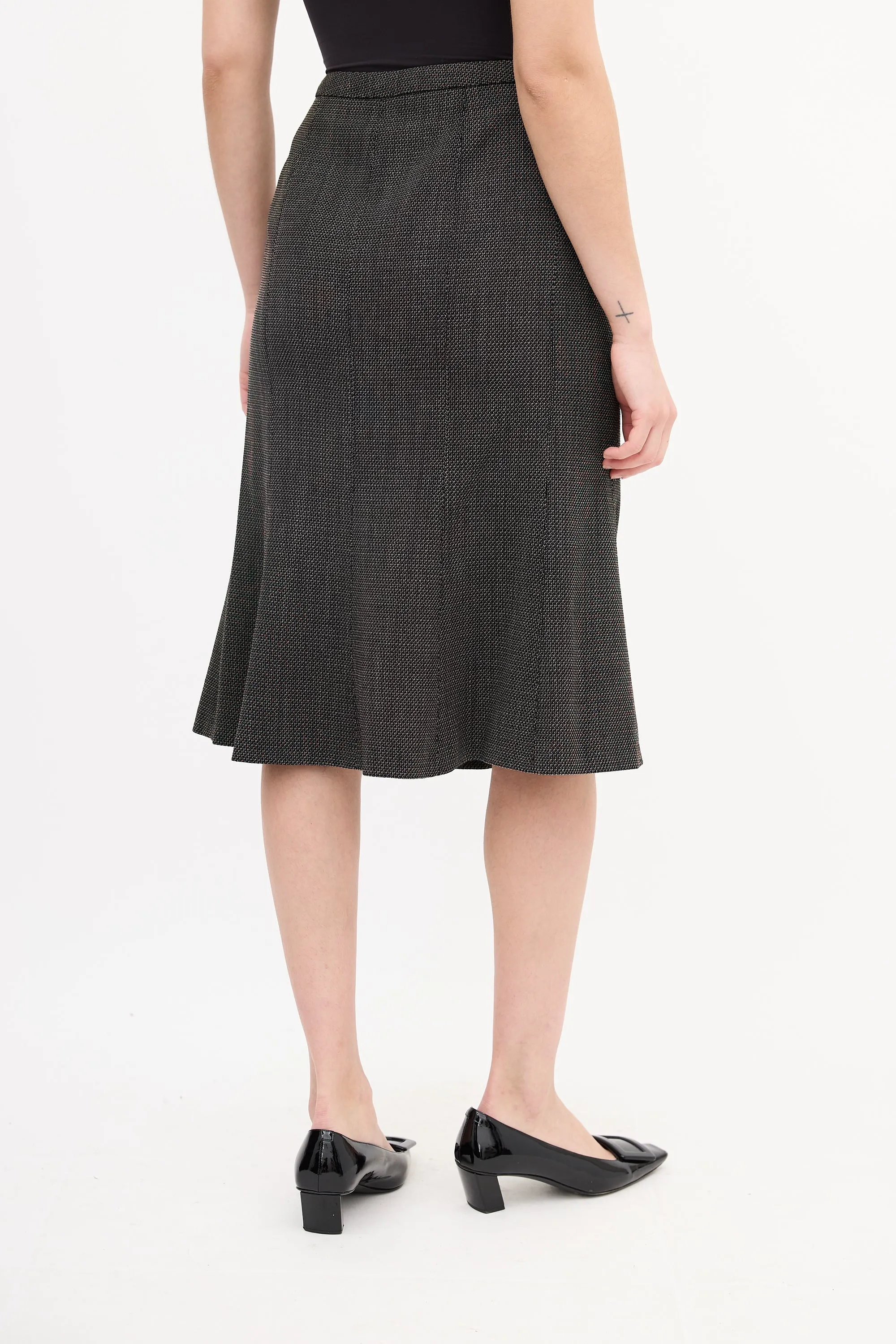 Black & Brown Wool Woven Tie Front Skirt Suit