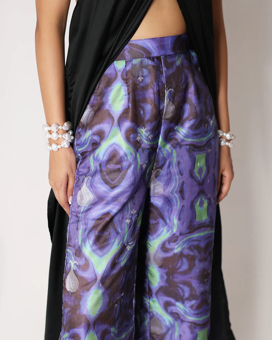 Black Long Drape Halter Silk Coord Set