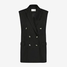 BLACK PINSTRIPE WAISTCOAT TECHNICAL JERSEY