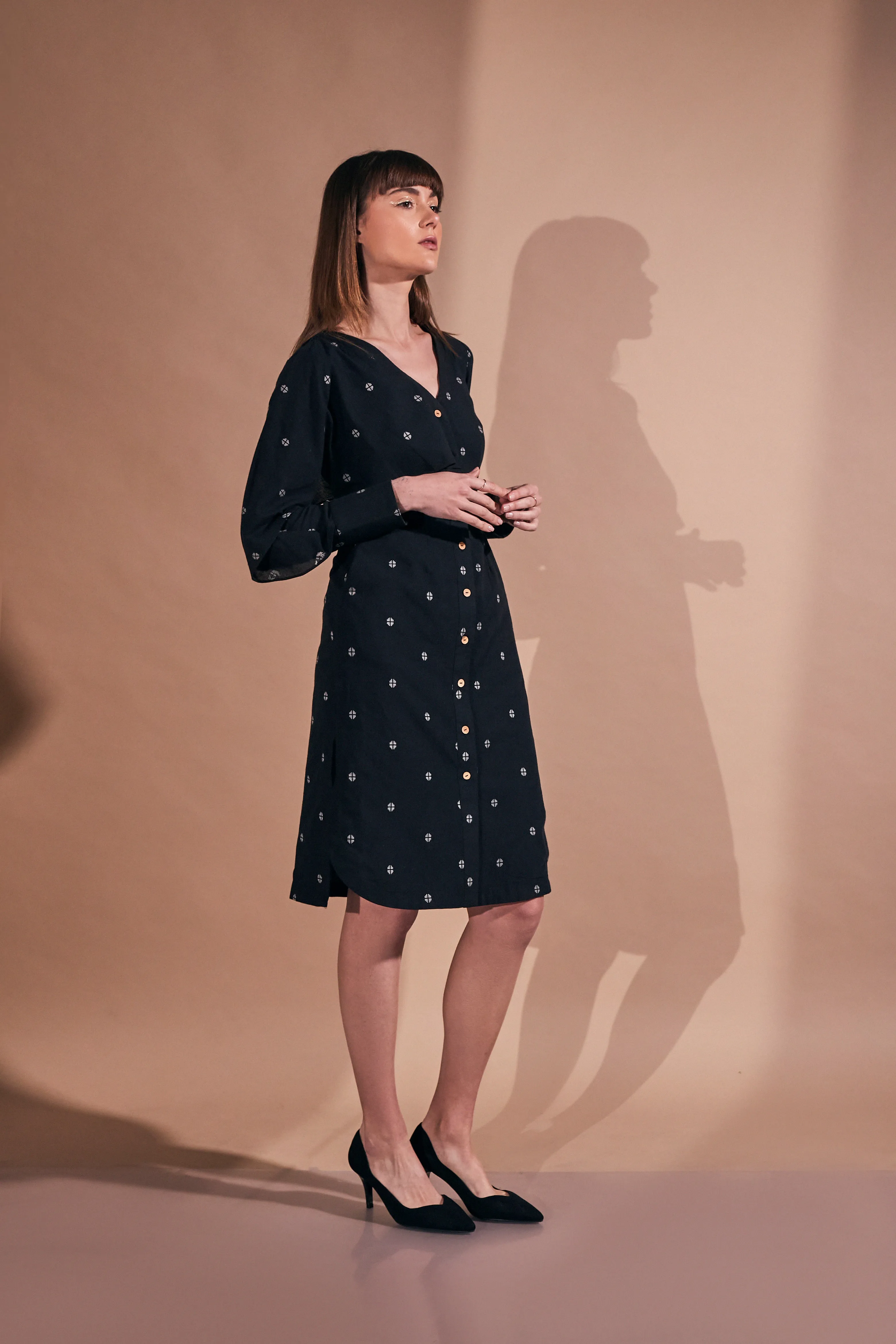 Black Pure Cotton Women's Printed Dress