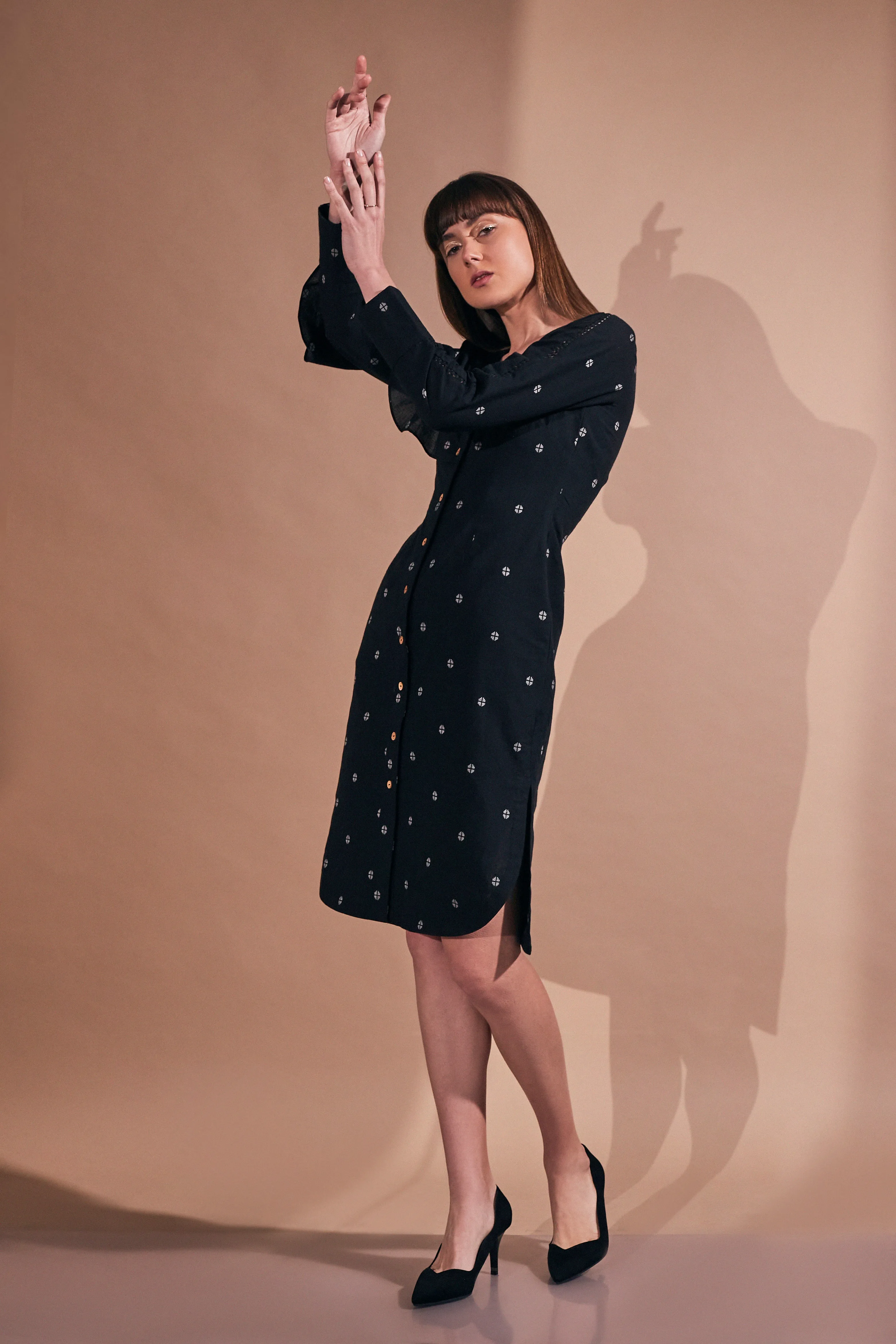 Black Pure Cotton Women's Printed Dress