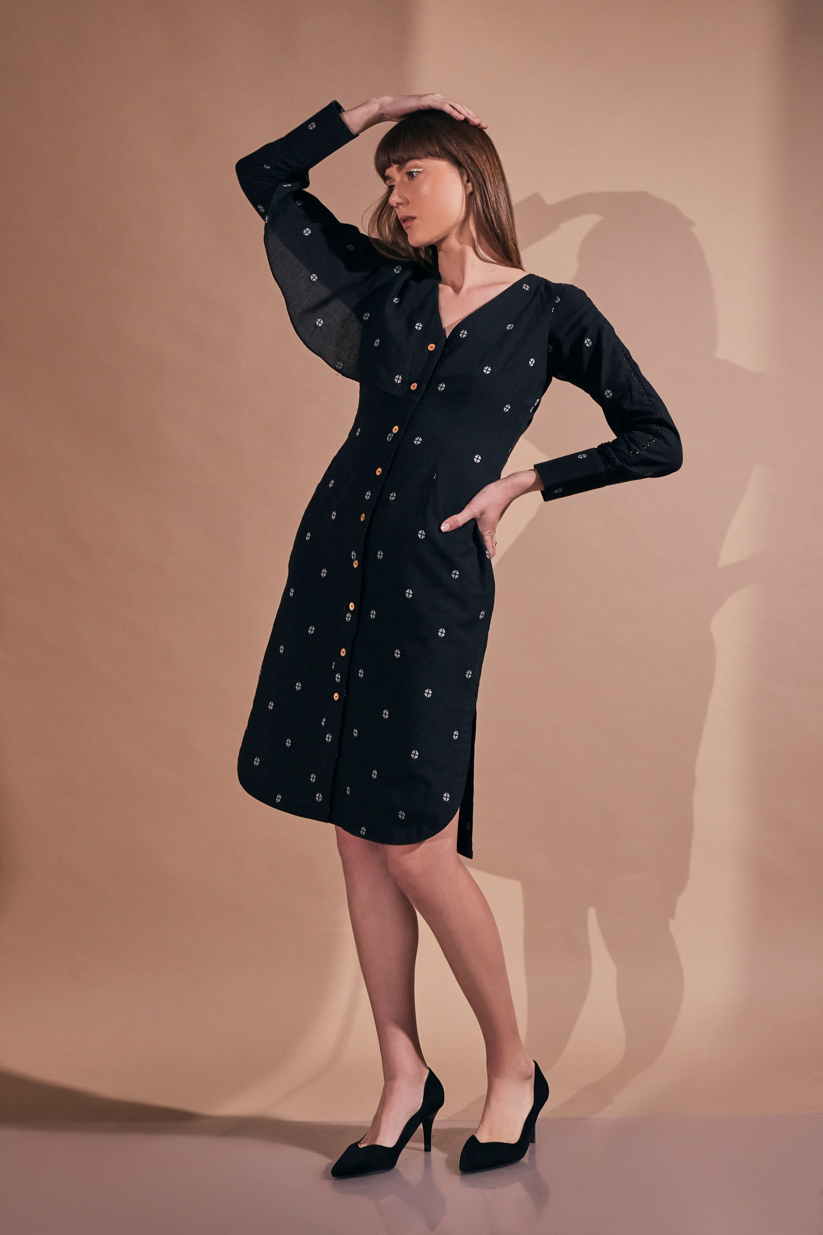 Black Pure Cotton Women's Printed Dress