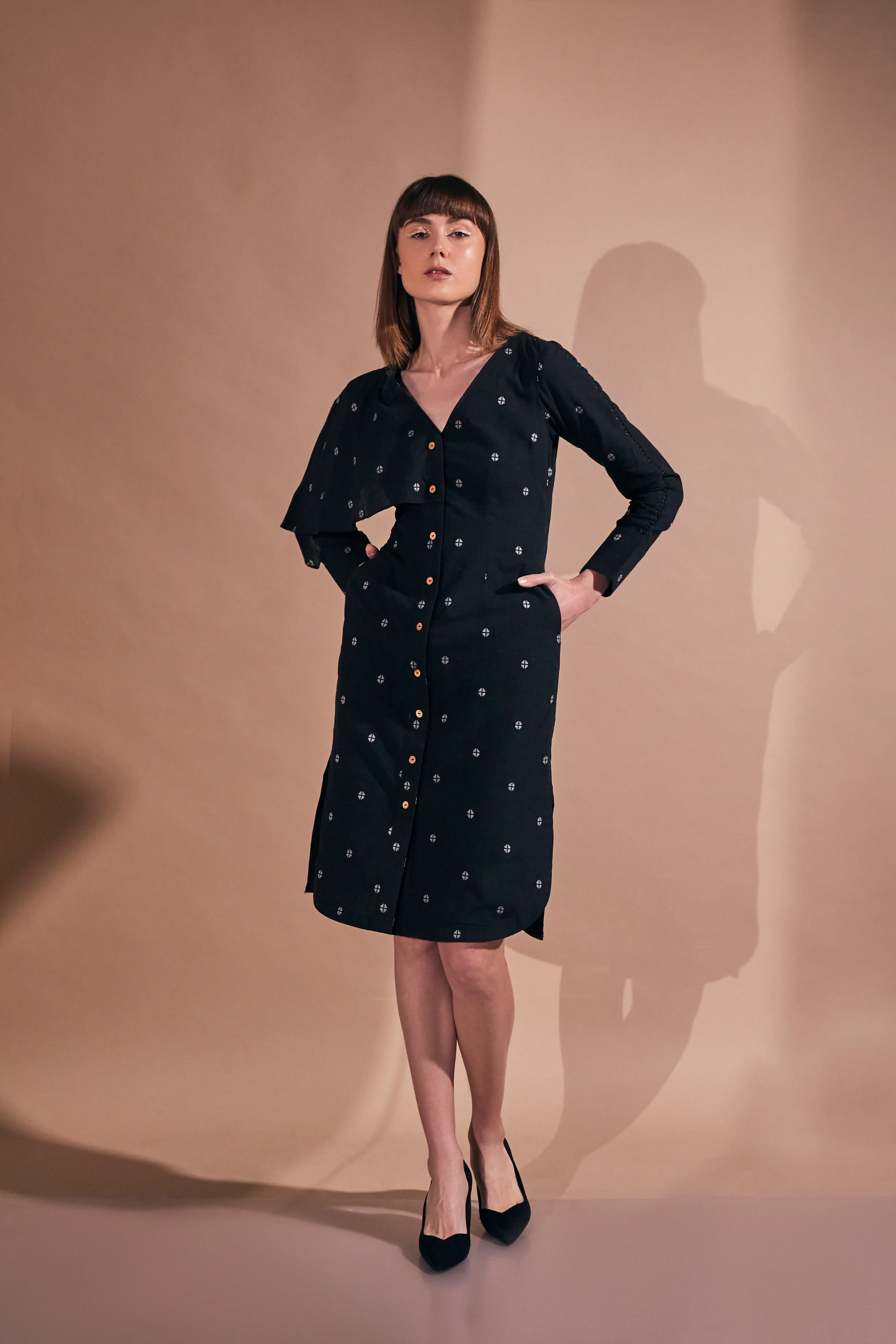 Black Pure Cotton Women's Printed Dress