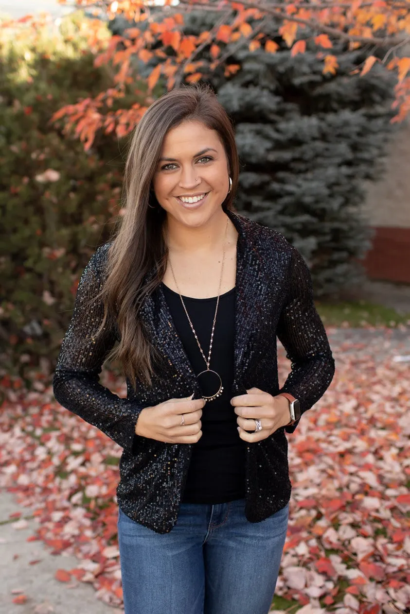 Black Sequin Stretch Blazer (SM-3X)