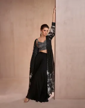 Black Stylish Three-Piece Sharara Collection Attractive Outfitting for All Occasions