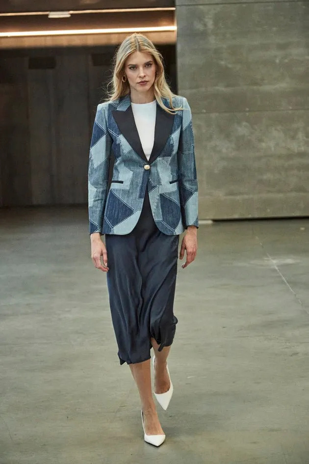 BLAZER DENIM PATCHWORK BLOSSOM