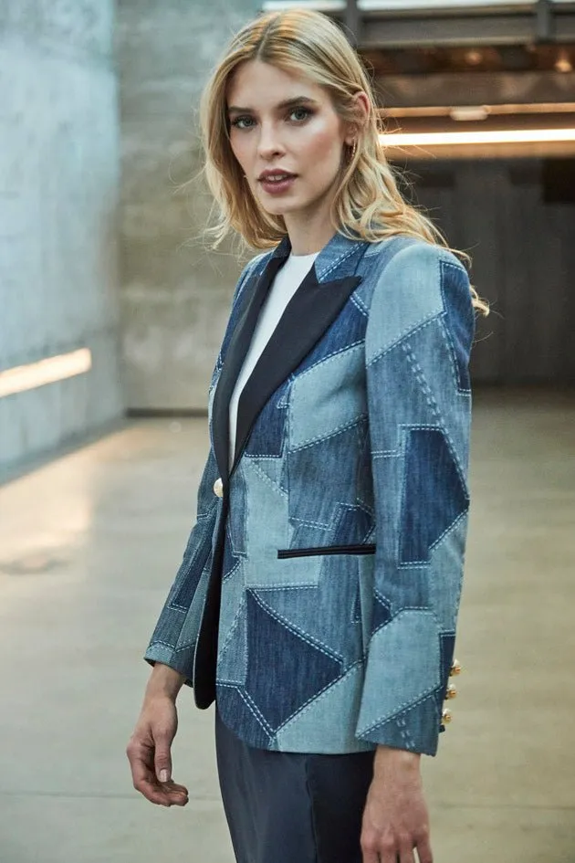 BLAZER DENIM PATCHWORK BLOSSOM