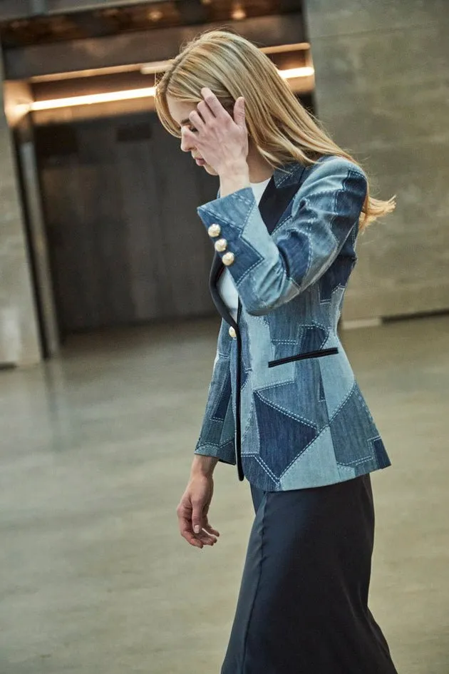 BLAZER DENIM PATCHWORK BLOSSOM