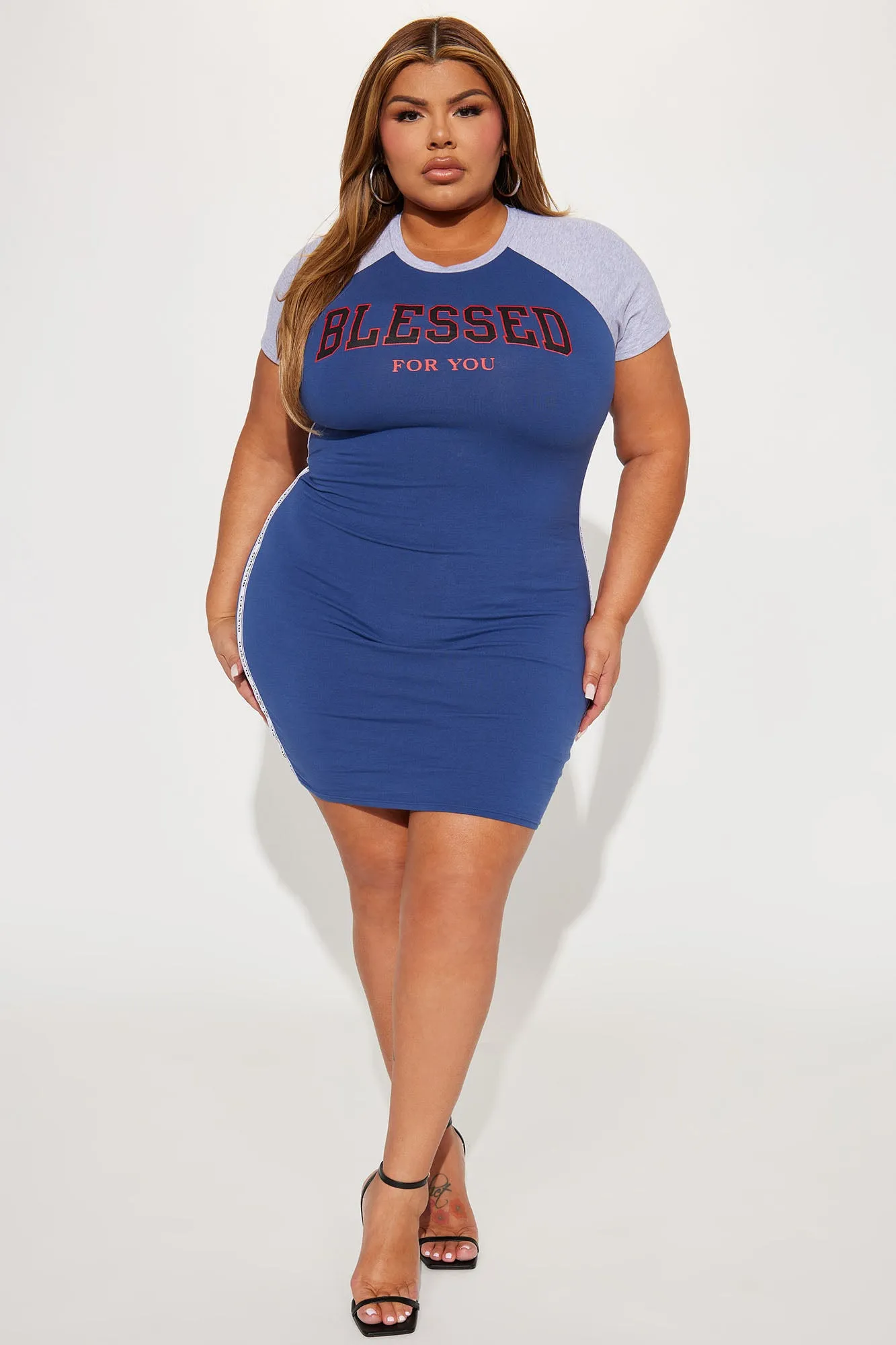 Blessed To A Tee Dress - Navy/combo