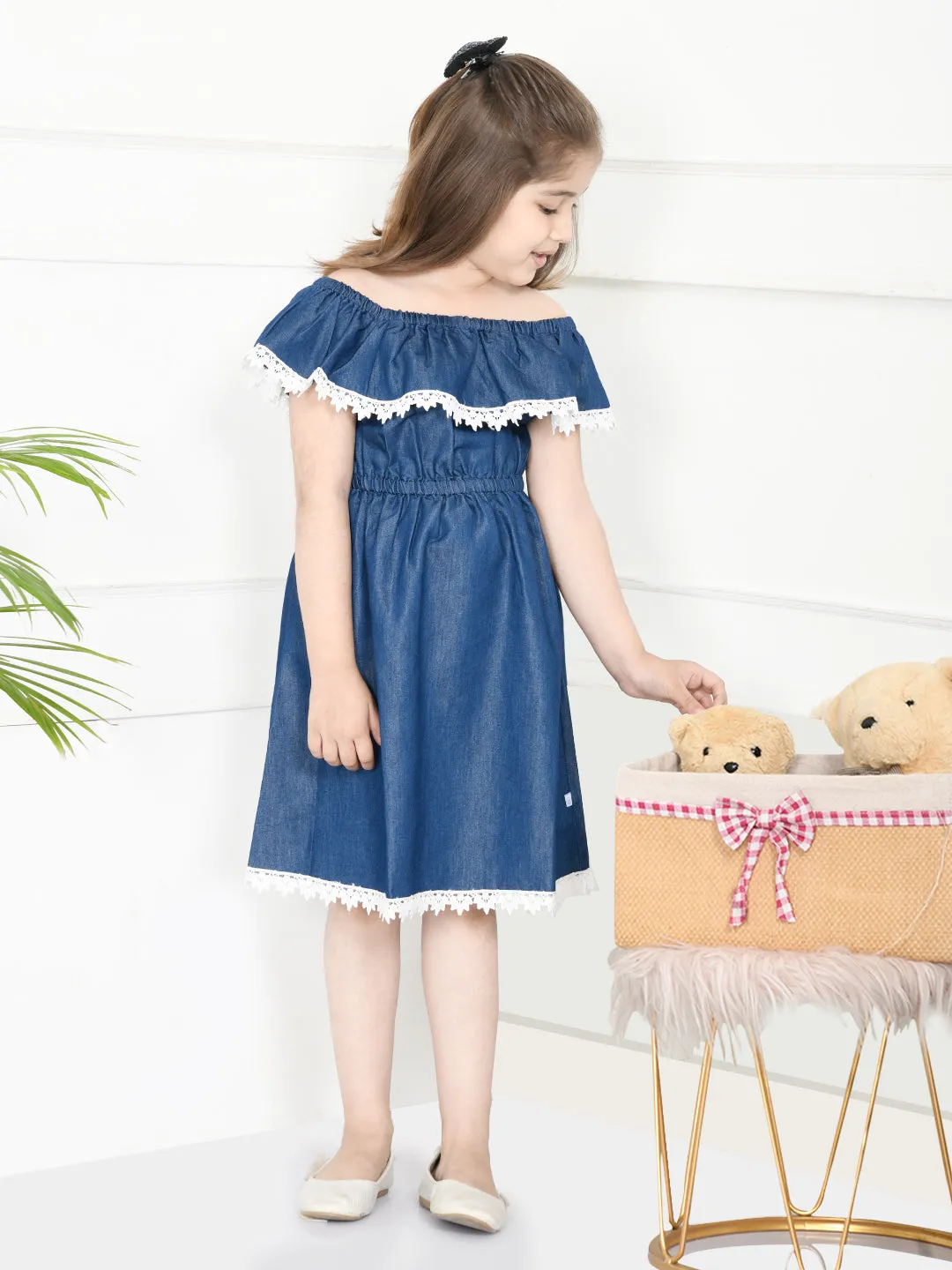 Blue Lacy Flared Denim Dress