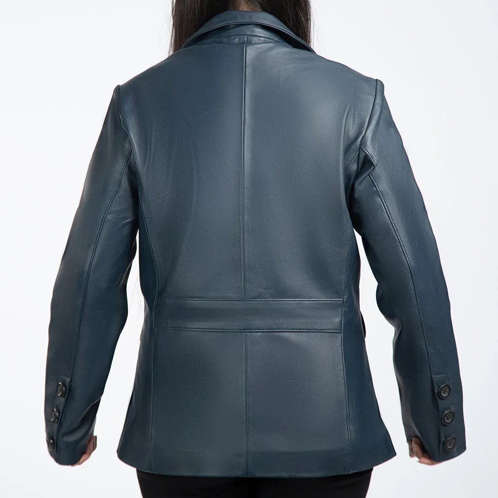 Blue Leather Blazer Women