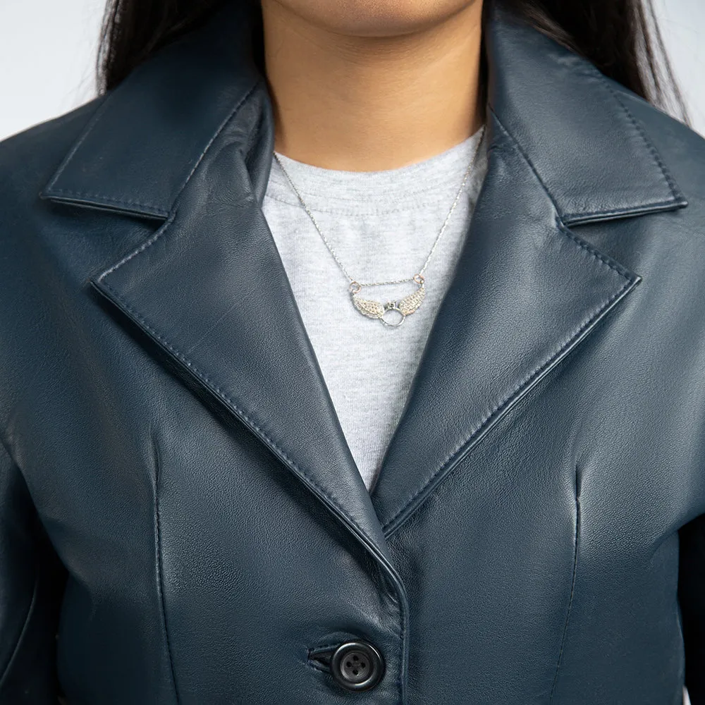 Blue Leather Blazer Women